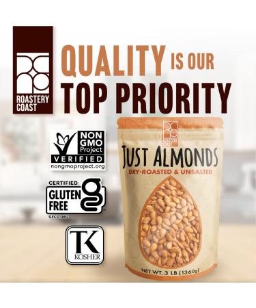 Roastery Coast - Daily Nuts Just Roasted Almonds | Almonds Bulk 3 LB | Unsalted Nuts| Slow Dry Roasted | Steam Pasteurized | Plant Protein | Gluten Free | Non-GMO | Low carb | Keto Snack | Prime Snack A. Unsalted - Buy Online on SooperMarket.com
