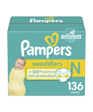 Pampers Diapers Newborn/Size 0 ( 10 lb / 4.5 Kgs) 136 Count - Swaddlers Disposable Baby Diapers (Packaging May Vary) Size 0(136 Count) 136