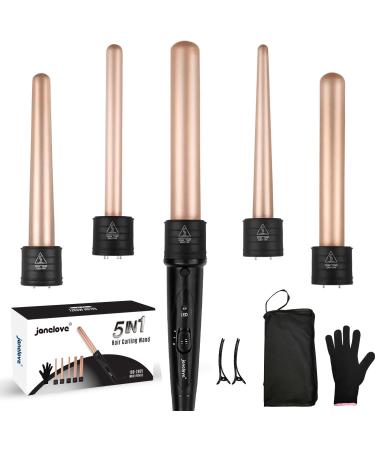janelove Hair Curler Curling Wand for Long Hair Curling Wand Set with 5 Ceramic Barrels from 9/18/25/32 mm 150 -210 Temperature Control with Heat Resistant Glove
