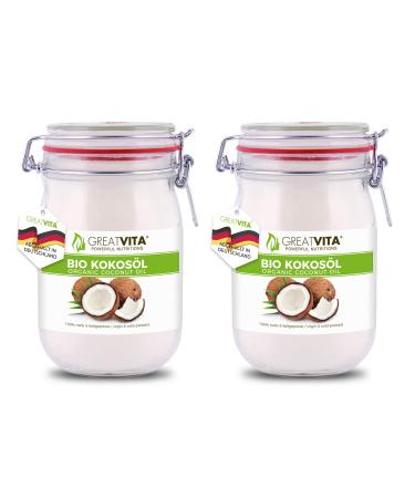 GreatVita Organic Coconut Oil virgin 2x 1000 ml in a swing top jar for cooking & baking 1000 ml (2-pack swing top jar) virgin Single