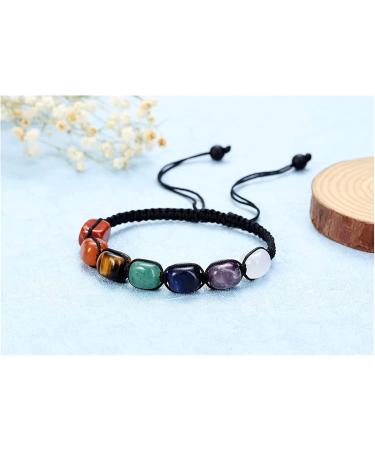 Amethyst Rough Stone 7 Chakra Stone Yoga Bracelet Reiki Healing Crystal Natural Amethyst Gemstone Jewelry Braided Rope Bracelets For Women Girl Gift Natural Crystal 7 Chakra - Buy Online on SooperMarket.com