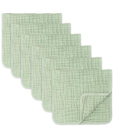 Comfy Cubs Muslin Spitting towels 6 set large 100% cotton hand wash flaps 6 layers extra absorbent and soft (sage 6 Pack) Sage pack of 6