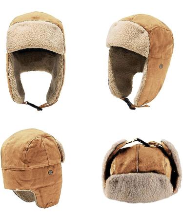 Peicees Vintage Aviator Hat and Goggles Set - Khaki Hat with Fur Ear Flaps for Men and Women - Buy Online on SooperMarket.com