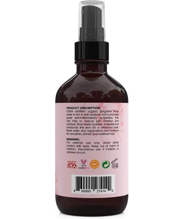 Organic Rose Water Spray for Face & Hair - 4 oz Alcohol-Free Toner & Makeup Remover - Anti-Aging Beauty Mist - Hydrating Facial Care by Simplified Skin - Buy Online on SooperMarket.com