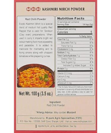 MDH Kashmiri Mirch Masala 100g - Authentic Indian Spice Blend - Buy Online on SooperMarket.com