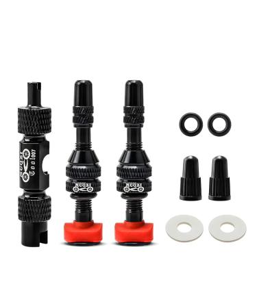 Muqzi tubeless presta valve shaft-no leak bike tubeless valve with integrated tool for removing the valve nucleus and alloyed Presta valve cap for bicycles black (40 mm) black 40mm