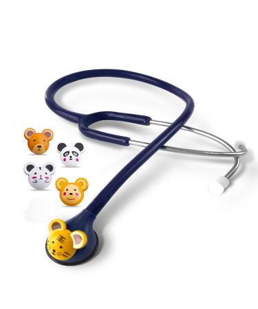 SCIAN Kids Real Working Stethoscope - 5 Interchangeable Cartoon Heads Professional Quality for Doctors Nurses Clinicians and Home Use with Mulpiple Colors (Dark Blue)