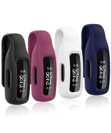 Huadea 4-Pack Clip Case Compatible with Fitbit Inspire 2/Fitbit Inspire 3, Soft Silicone Clip Clasp Accessory Replacement for Fitbit Inspire 2/Inspire 3 (Black/White/Wine Red/Navy)