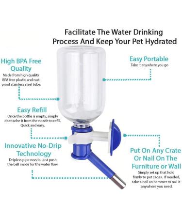 500ml Pet Water Bottle - No Drip Automatic Feeder for Small Animals - Leak Proof, Hanging Dispenser for Dogs, Cats, Rabbits, Hamsters, Hedgehogs - BPA Free, Blue - Buy Online on SooperMarket.com