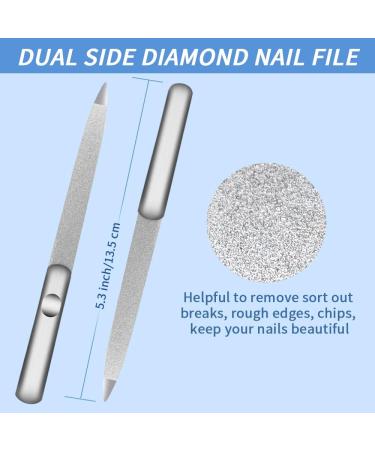 2Pcs Stainless Steel Nail Files for Natural Nails - Double-Sided Diamond File for Mothers Day Gifts - Washable and Reusable Metal Nail File - Buy Online on SooperMarket.com