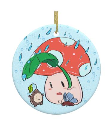 YYHHAOFA Sunflower Seeds and Mushroom Prints Christmas Ceramic Round Pendant Decoration - Festive Hanging Ornament for Stores and Homes -2.9 in