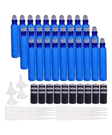 BENECREAT 30 SPACE 10ML cobalt blue glass Roller bottles with essential oils Roller bottle with stainless steel balls 10 pipets and 4 funnel for essential oils