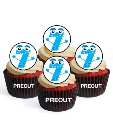 PRECUT Monster 7th Birthday Edible Cupcake Toppers - Monster Numbers Theme Premium Thickness SWEETENED VANILLA - wafer card disc cake decorations (Pack of 12)