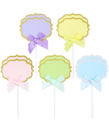 Cupcake Toppers 10 Pieces Paper Writable Cake Toppers for Birthday Baby Shower Party Celebration Cake Desert Decoration Blue Pink Purple Green Yellow