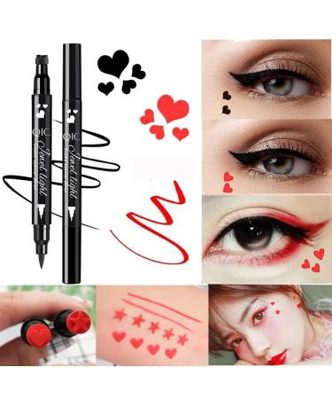 2 Pcs Heart-shaped Liquid Eyeliner Stamp Set - Waterproof, Smudge-proof & Long-lasting Double-side Ultra-Fine Eye Liners Pen - Red + Black - Makeup Tools with Quick Drying Formula - Buy Online on SooperMarket.com