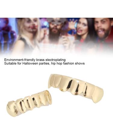 Herchr Funny Halloween Teeth - Shiny Brass Prosthesis for Parties | Unique Gold Decoration & Gift - Buy Online on SooperMarket.com