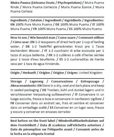 Health Embassy Muira Puama Tea | Ptychopetalum Olacoides | Muira Puama corce Tisane 50g - Buy Online on SooperMarket.com