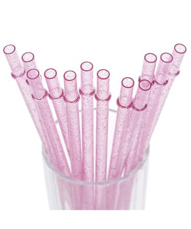 Dakoufish 11 Inch 12 Piece Reusable Acrylic Straws Glitter Sparkle Drinking Straw Plus One Cleaning Brush (11inch Pink) Pink 11 Inch (Pack of 12)