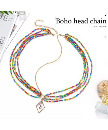 Boho Beaded Layered Head Chain - Colorful Beach Headpiece for Women and Girls - Buy Online on SooperMarket.com