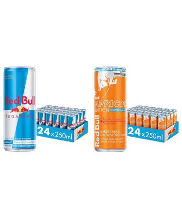 Red Bull Energy Drink Sugar Free 250 millilitre (Pack of 24) & Energy Drink Apricot-Strawberry Sugarfree 250ml (24pk)