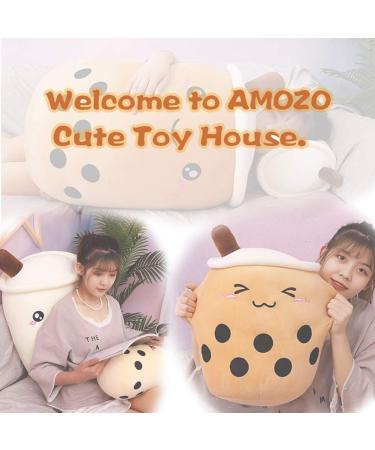 AMOZO Cute Cartoon Boba Milk Tea Plush Doll - 24cm Beige Giant Bubble Plushie Stuffed Pillow Toy - Buy Online on SooperMarket.com