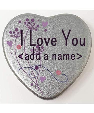 Personalised I Love You Name Heart Shaped Mini Tin Any Name Added Purple Ladybird Design Gift for Someone Special filled with mini chocolates Purple Flowers - Buy Online on SooperMarket.com