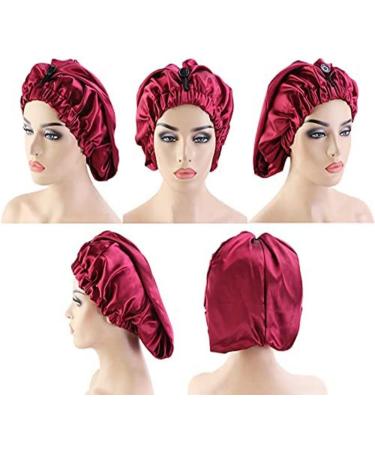 Ladaypoa Satin Hair Hood 2-Piece Silky Sleeping Hat Set for Girls & Women | Extra Large Black & Red Satin Sleeping Caps - Buy Online on SooperMarket.com