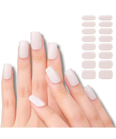 TBeautfave 16Pcs Semi Cured Gel Nail Strips Self Adhesive Gel Nail Stickers White Nail Wraps Gel Nail Strips Full Wraps Nail Art Stickers with Nail File & Stick-UV/LED Lamp Required Greywhite