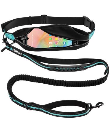 Philorn freehand dog leash 120 to 170 cm with belt pocket super elastic for large dogs up to 65 kg of jogging leash dogs reflective free -handed waist belt bungees superelastic blue