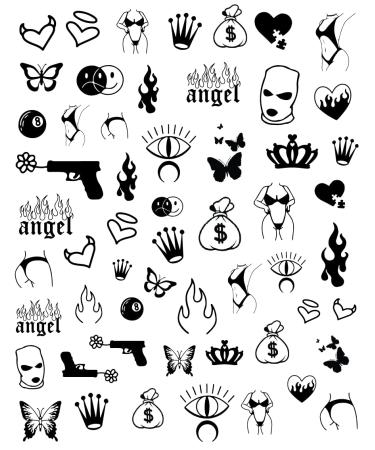 Impressed Gothic Authentic 5 Sheets Luxury Grunge Nail Art Stickers 500+ Black Customized Nail Decals for Fake Nail Design Decorations and Salon Nails Accessories for Men and Women (Grunge)