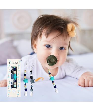 SILICONE BABY PACIFIER CLIP SET | Teething Toy with Star Pattern | 2 Pack | Universal Fit for Boys and Girls - Buy Online on SooperMarket.com