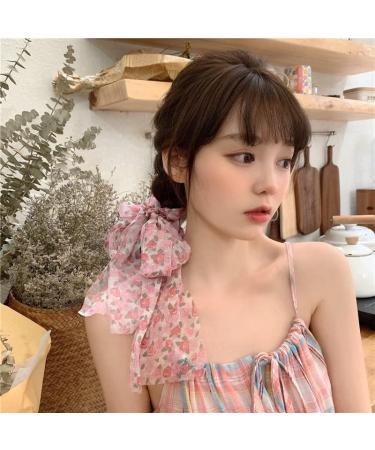 2PCS Floral Hair Scarf with Ribbon Bow for Women and Girls - Silk Long Tails Scrunchy Elastics Ponytail Holder - Buy Online on SooperMarket.com