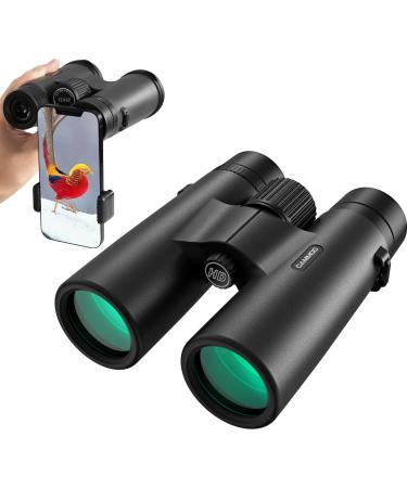 CAMMOO 12x42 HD Binoculars, IPX7 Fog & Waterproof Binoculars for Adults, Large View SMC Lens Bright BAK-4 Prism, Professional Binoculars with Universal Phone Adapter for Bird Watching Hunting BLACK