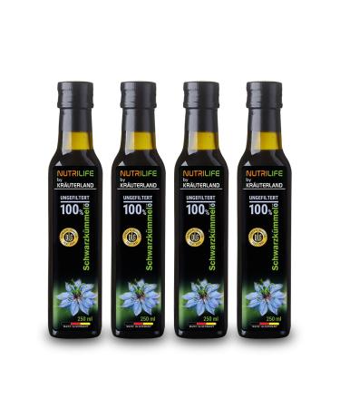 Nutrilife by herbal land black cumin oil 4x250ml (1 liter) unfiltered gently cold -pressed - rich in thymochinon (thymoquinon) - daily milless directly from manufacturer