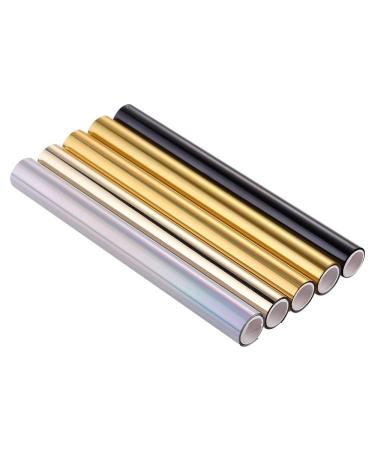 5Pcs Glimmer Hot Foil Metallic Variety 5 Pack Multi Color 19Cmx5 Meters Fiver Rollers Hot Stamping FoilGold Foil Foil by Laser Printer and Laminator Toner Reactive Foil for Scrapbooking Paper Crafts