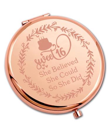 PLITI 16th Birthday Compact Mirror for Girls Sweet 16 Gift She Believed She Could So She Did Inspirational Pocket Mirror (Believed Sweet 16 CMrg)