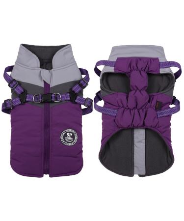 Poseca Dog Coat Winter Puppy Coats Dog Winter Coat Dog Harness Coat Small Dog Harness Puppy Jacket Vest Clothes Reflective Waterproof Dog Coats with Harness for Small Medium Dogs S Purple
