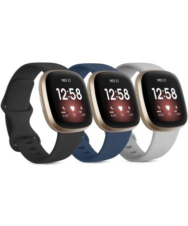 3 Pack Silicone Bands for Fitbit Sense Bands Fitbit Versa 3 Bands Women Men, Classic Soft Sport Bands Replacement Wristbands for Fitbit Sense/Versa 3 Smart Watch (Large, Black/Navy Blue/Gray) Large Black/Navy Blue/Gray