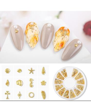 XEAOHESY 6 Boxes Gold Nail Charms for Nails - Geometry Heart Moon Line Sea Creatures Metal Studs, 3D Nail Art Jewelry Decoration with Tweezers and Wax Pencil - Buy Online on SooperMarket.com