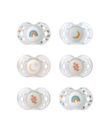 Tommee Tippee Nighttime soother 18-36 months 6 pack of glow in the dark soothers with symmetrical silicone baglet Blue Night