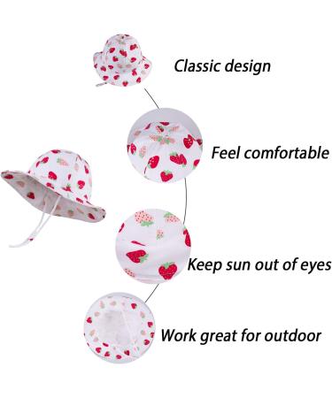 LANGZHEN Baby Girls Sun Protection Hat with Chin Strap | Adjustable Toddler Kids Wide Brim Play Hat | White -Strawberry 6-12 Months - Buy Online on SooperMarket.com