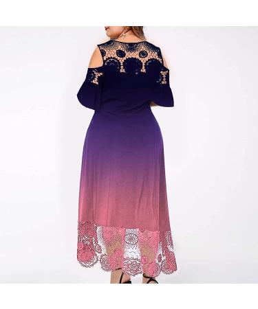 Plus Size Summer Dress for Women - Gradient Print, Lace Detail, Short Sleeve, Loose Fit - 3X-Large Purple - Buy Online on SooperMarket.com
