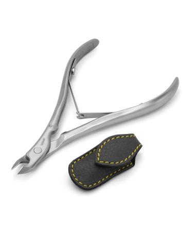 GERMANIKURE Standard Professional Cuticle Trimmer - 1/2 Half Jaw Nipper - Ethically Made in Germany - FINOX Stainless Steel Sharp Cuticle Remover in Leather Case Manicure Tool r175 5mm