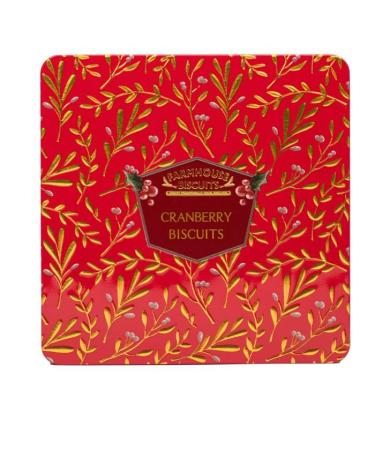 Farmhouse Biscuits Embossed Red Holly Tin (Cranberry Biscuits) 250g