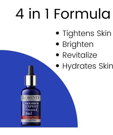Lorenti 4-in-1 Face Serum 50 ml | Reduces Skin Imperfections Tightens Skin Brightens Revitalizes and Hydrates Skin - Contains Vitamin C - For All Skin Types 1.7 Fl Oz - Buy Online on SooperMarket.com
