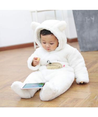 Puseky Newborn Baby Cartoon Bear Snowsuit | Winter Coat Fleece Hooded Romper | Unisex Baby Clothes 3-6 Months - Buy Online on SooperMarket.com