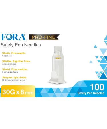 FORA Safety Insulin Pen Needles 30G 8mm | 100pcs - Premium Quality Diabetes Supplies for Accurate and Safe Insulin Delivery - Buy Online on SooperMarket.com