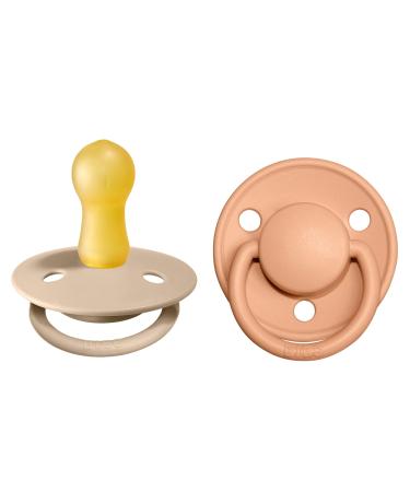 BIBS De Lux Baby Pacifier 2-Pack | Made in Denmark | BPA Free Dummy Soother Round Nipple. Natural Rubber Latex Size 2 (6-18 Months) Vanilla/Peach