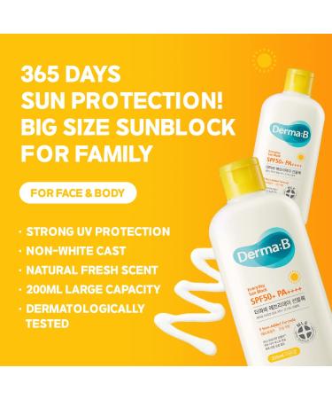 Derma B Everyday Sun Block Sunscreen SPF 50+ PA++++ 6.71 Fl Oz | Big Size Korean Sunscreen Lotion - Buy Online on SooperMarket.com