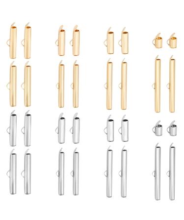 UNICRAFTALE About 64Pcs 2 Styles Stainless Steel Slide On End Clasp 2 Colors Tubesr End Caps Crimp End Tube Buckle Clasps for Bead Looms Seed Bead Multi-Strand Necklace Jewelry Making 8.5 40 mm 8.5 40 mm 2 Colors/64pcs